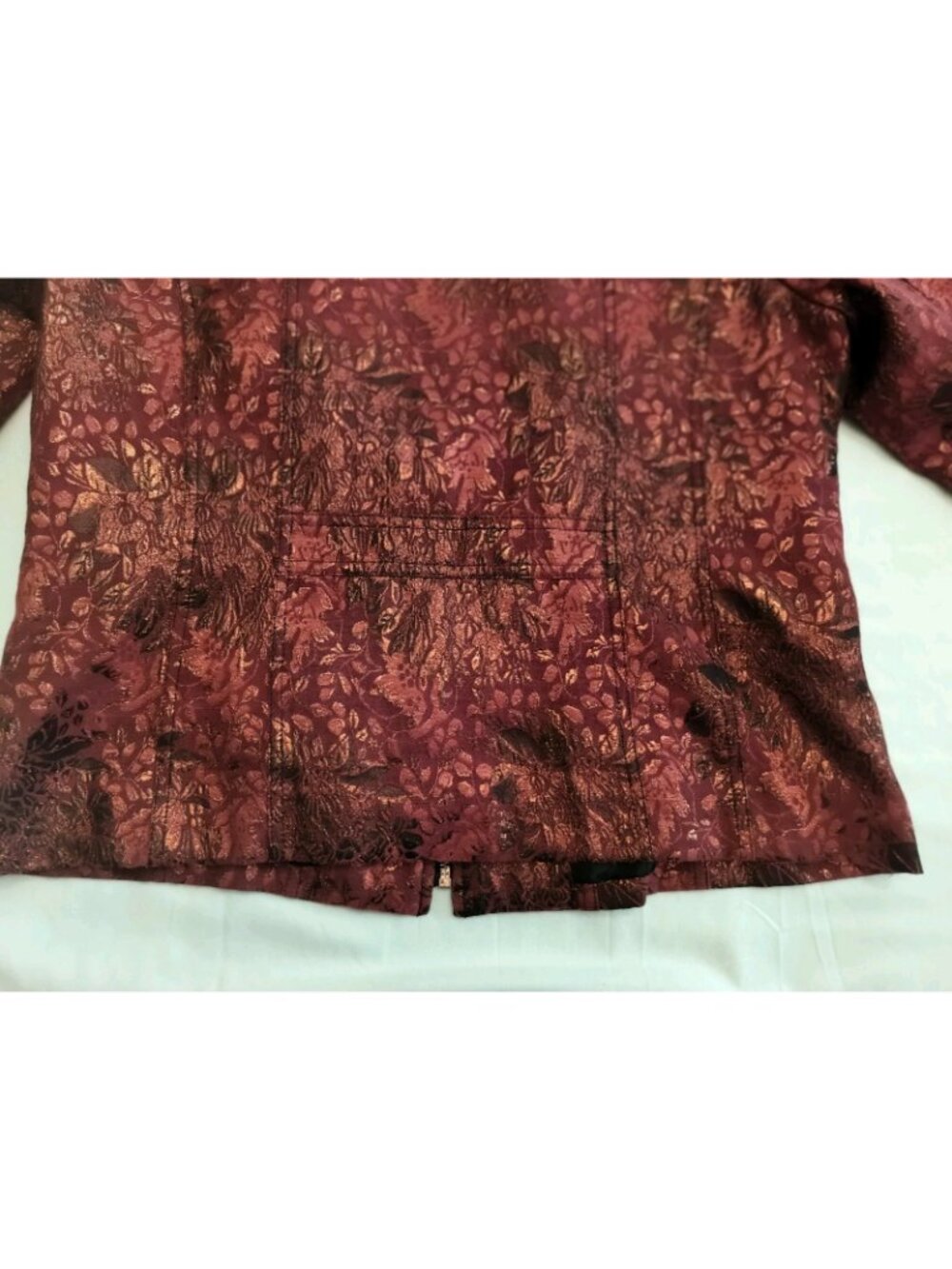 Kim Rogers Petite 12P Jacket Red Metallic Floral Zip-Up Brocade Style Top - Picture 8 of 12
